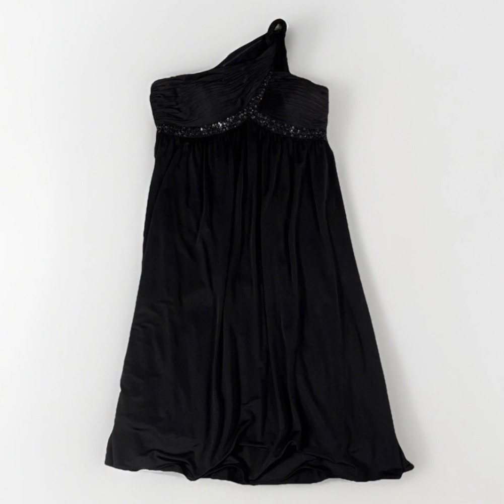 Adrianna Papell‎ Cocktail Dress Womens 12 Black One Shoulder Beaded LBD Formal